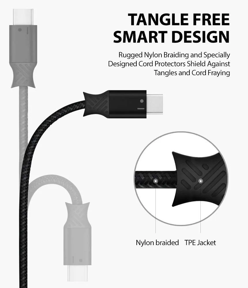 Braided Nylon Smart Fish Data Charging Cable USB C to USB A [1.2M] Black   Gray (2 Pack)