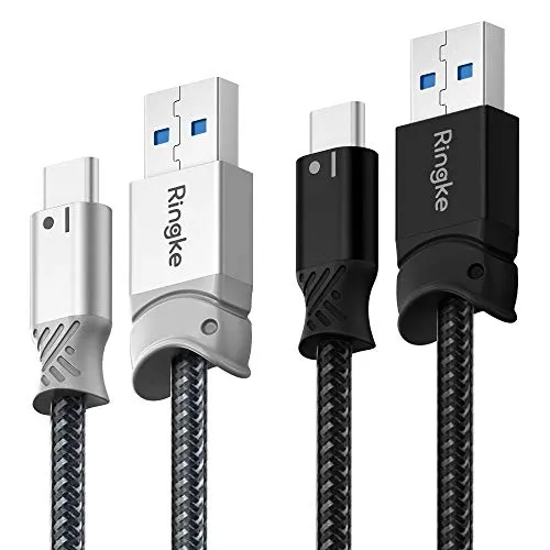 Braided Nylon Smart Fish Data Charging Cable USB C to USB A [1.2M] Black   Gray (2 Pack)