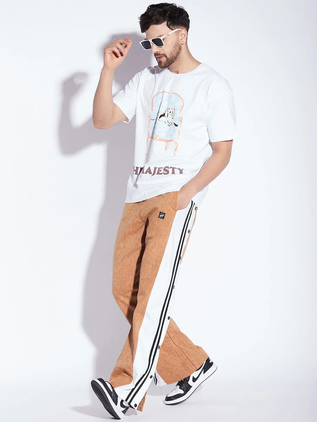 Brick Washed Snapbutton Flared Trackpants