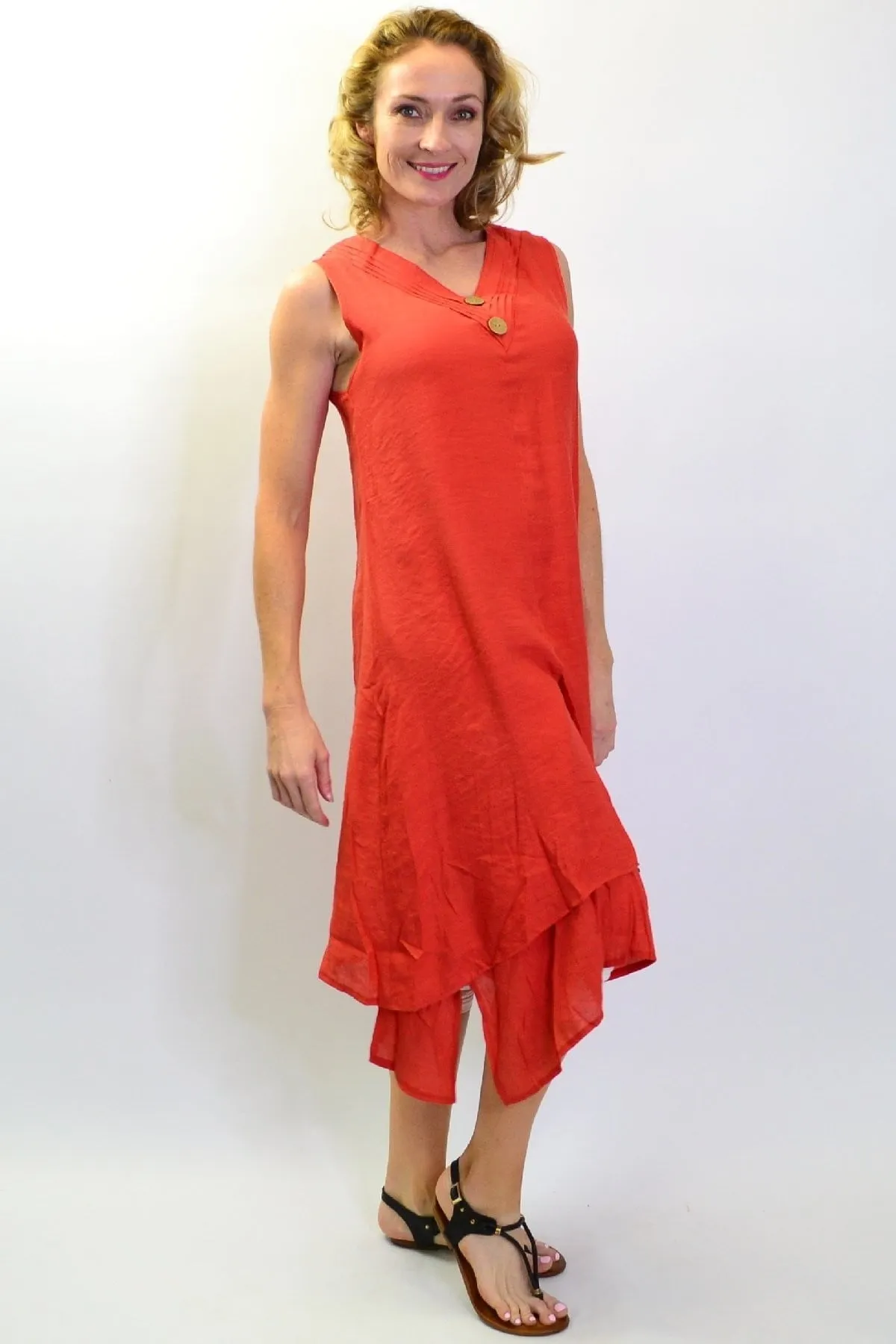 Burnt Orange Sleeveless Button Tunic Dress