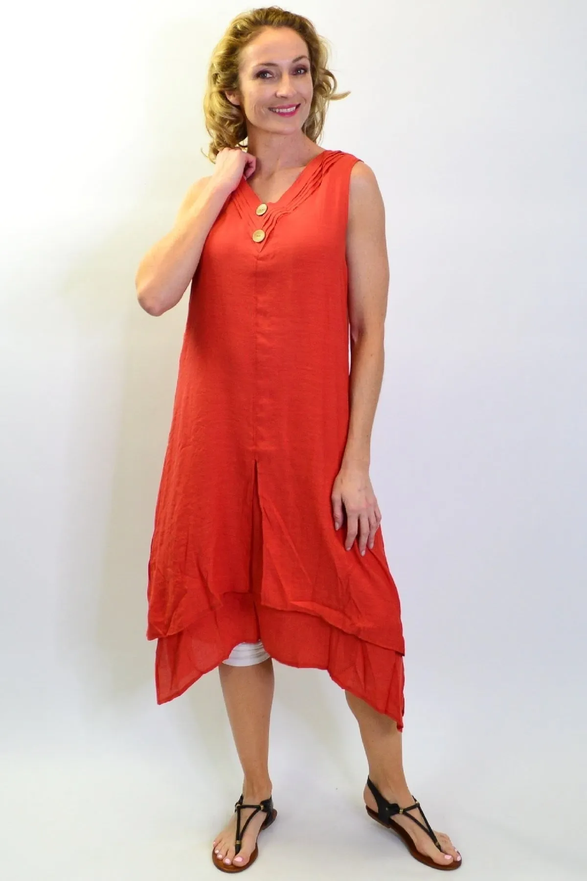 Burnt Orange Sleeveless Button Tunic Dress