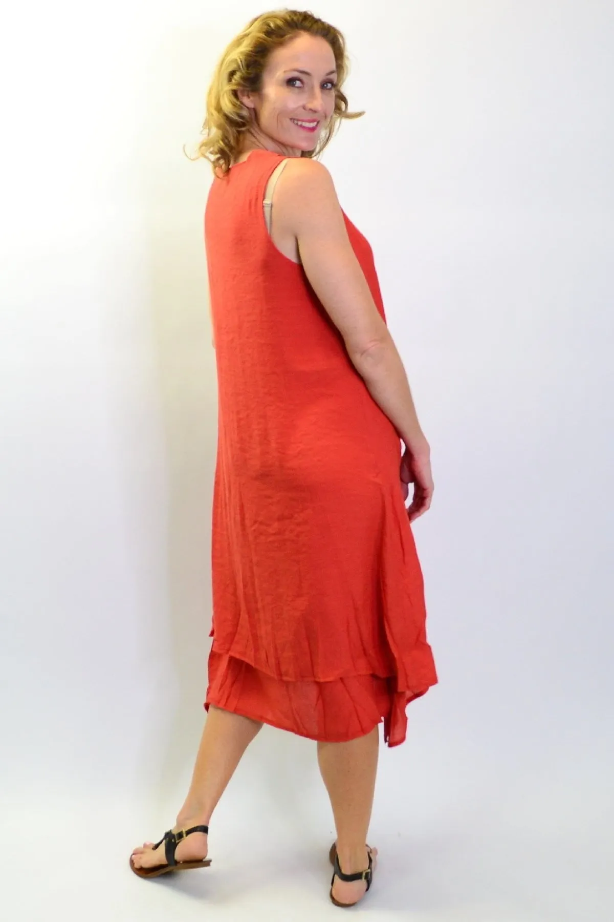 Burnt Orange Sleeveless Button Tunic Dress