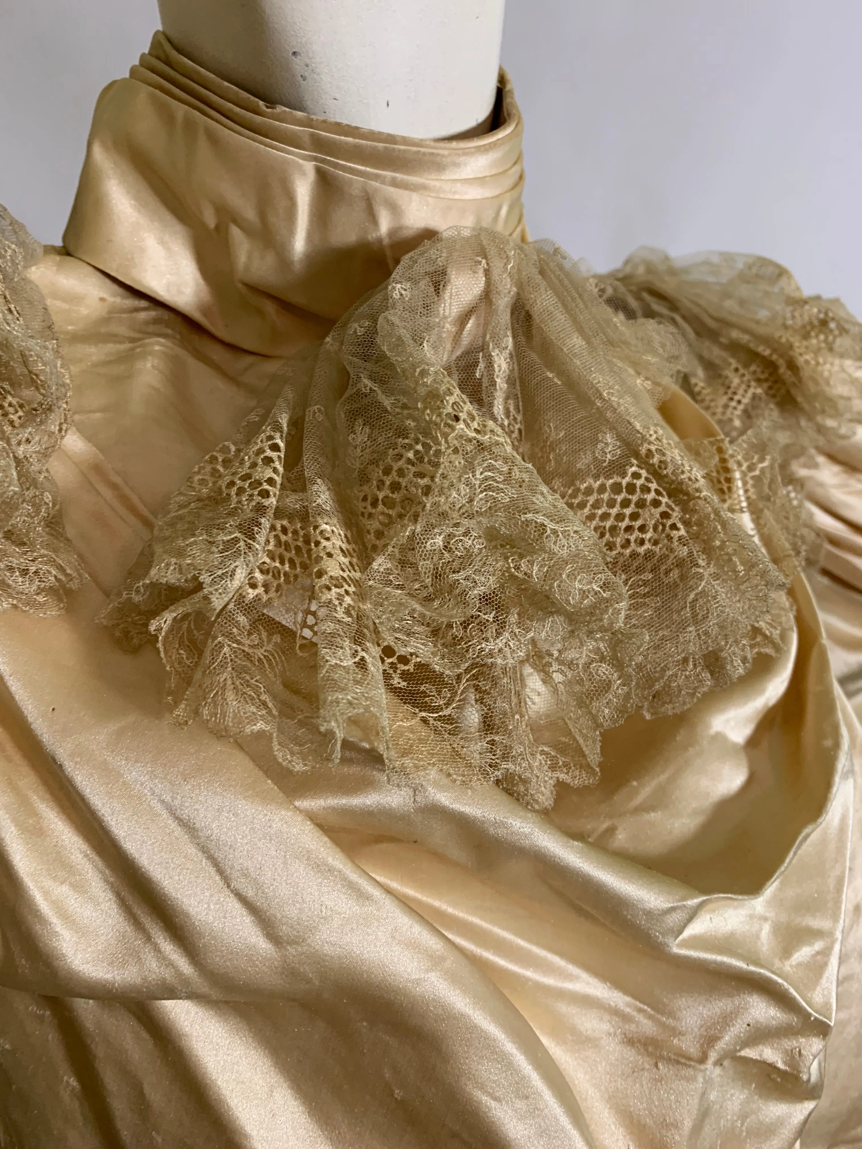 Candlelight Silk and Lace Bridal Ensemble with Leg of Mutton Sleeves and Bible circa 1895