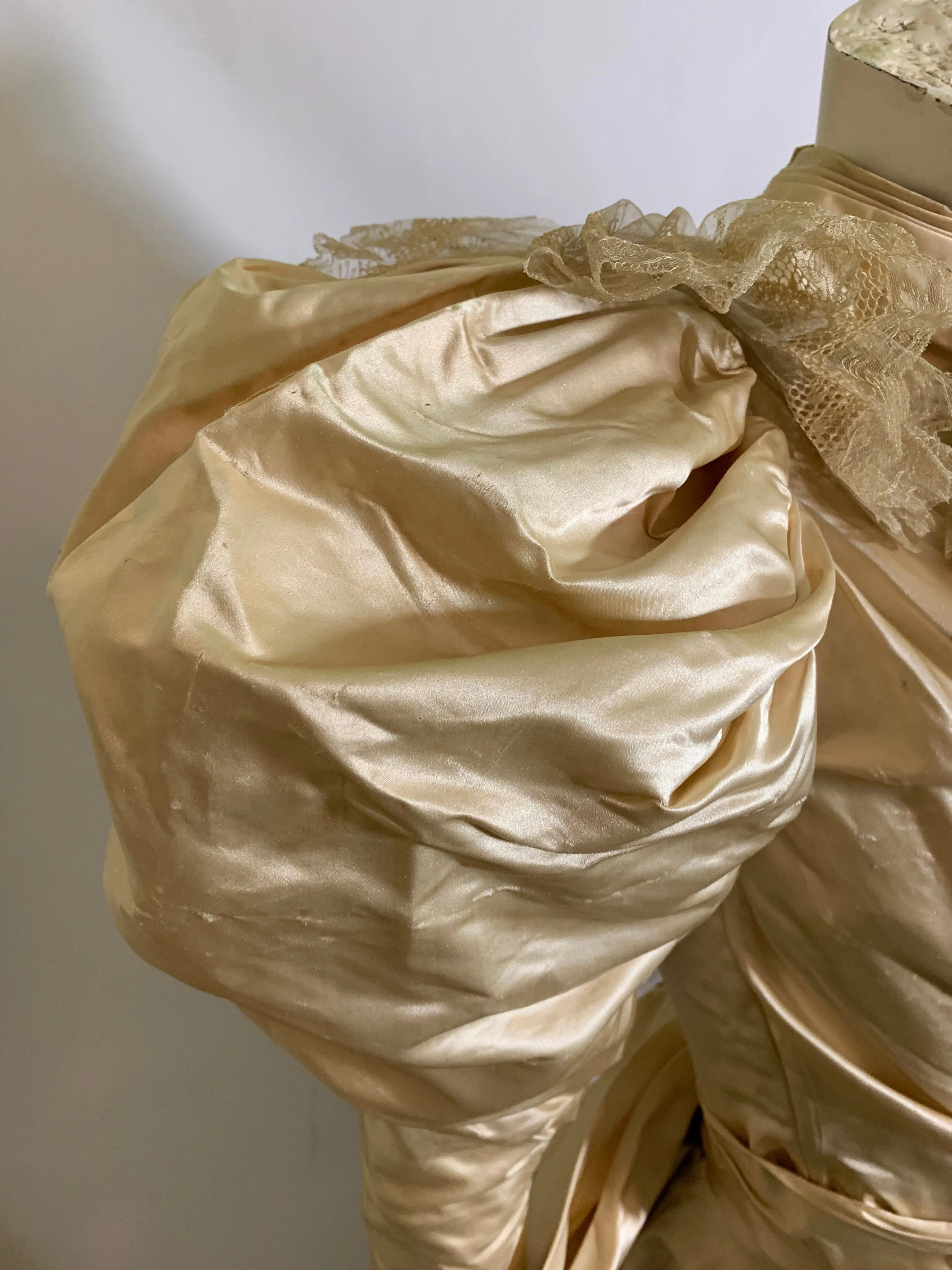 Candlelight Silk and Lace Bridal Ensemble with Leg of Mutton Sleeves and Bible circa 1895