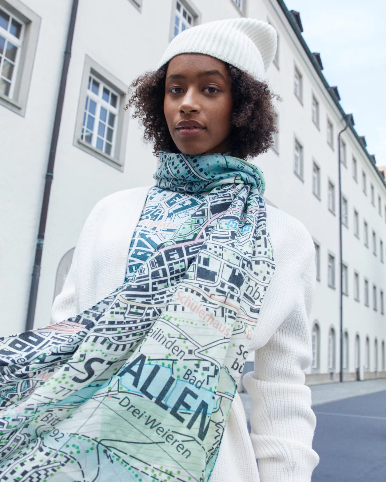 Cashmere Silk St. Gallen Map Print Scarf