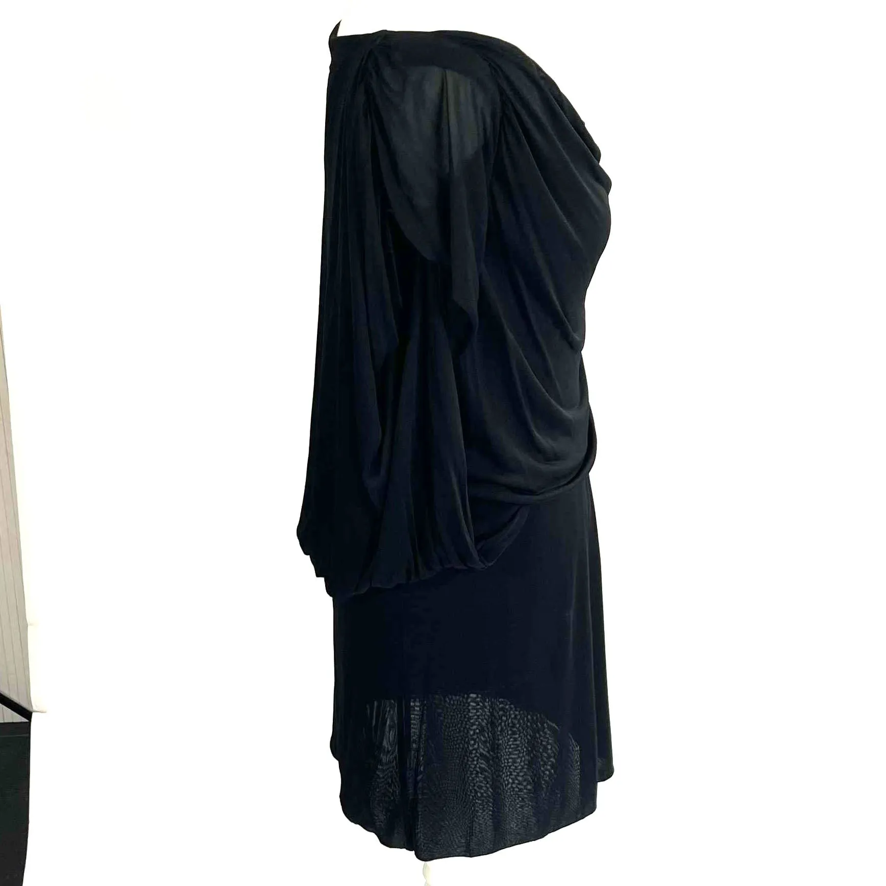 Celine £1275 Black Silk Knit Draped Mini Dress XS