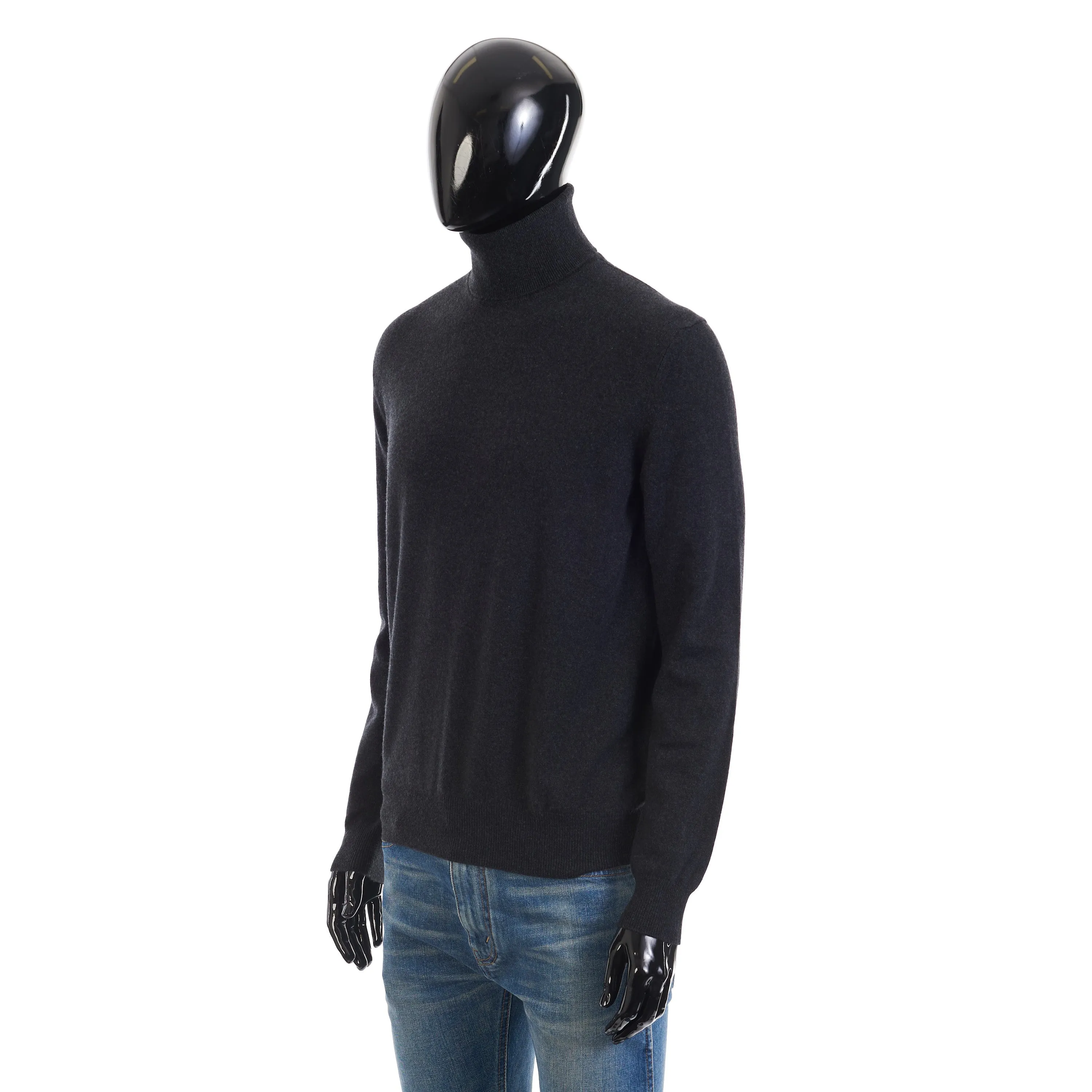 Classic Turtleneck In Black/Gray Melange Baby Cashmere