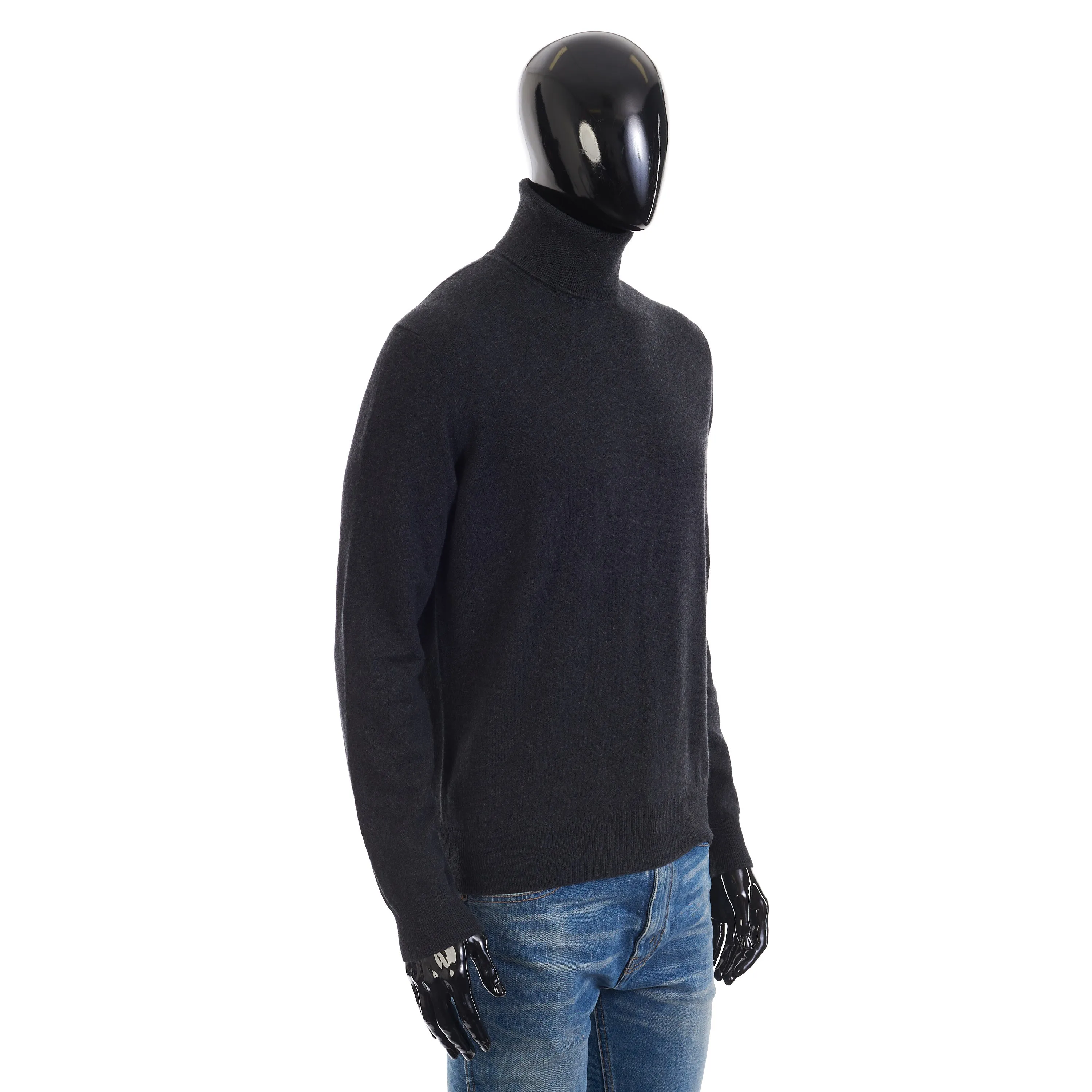 Classic Turtleneck In Black/Gray Melange Baby Cashmere