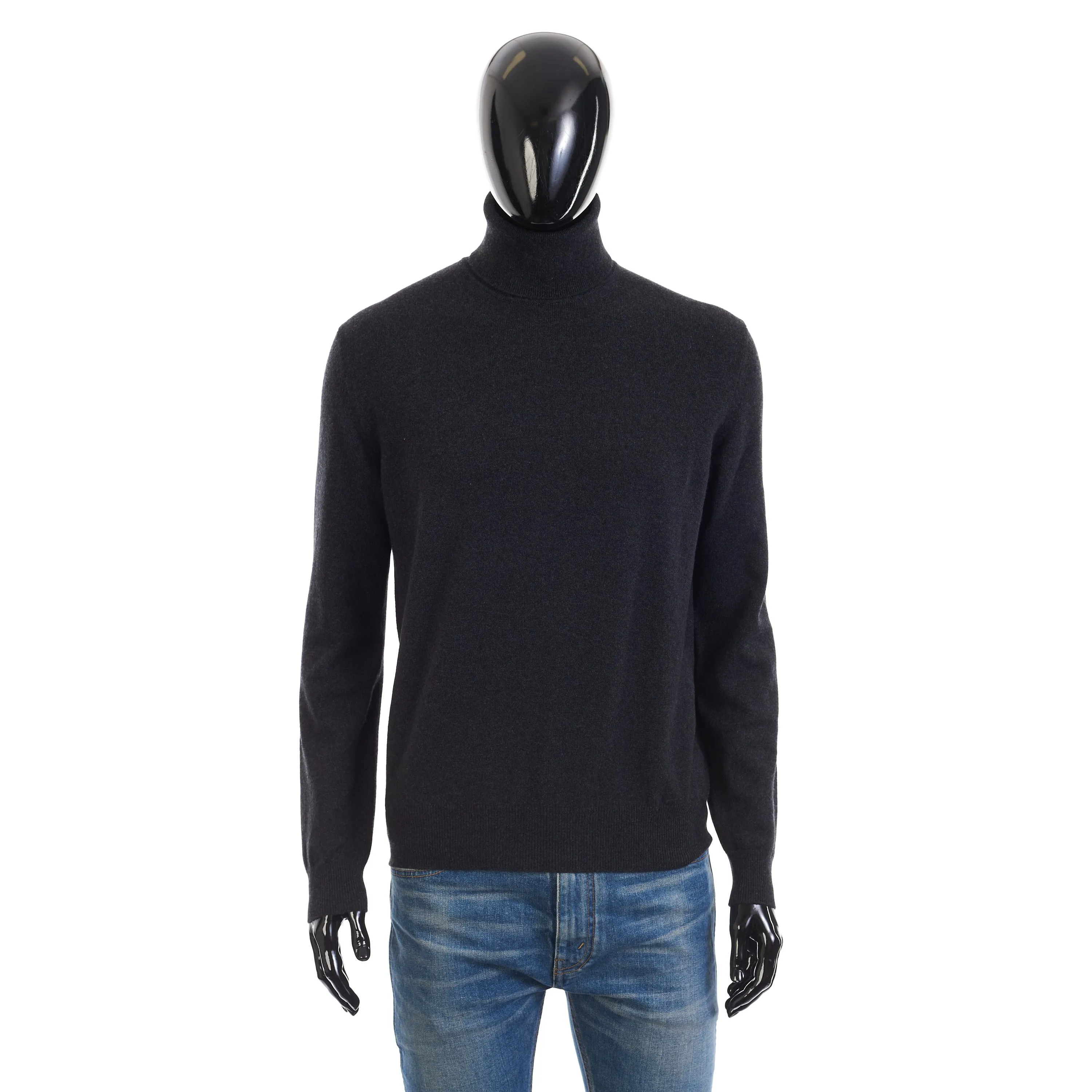 Classic Turtleneck In Black/Gray Melange Baby Cashmere