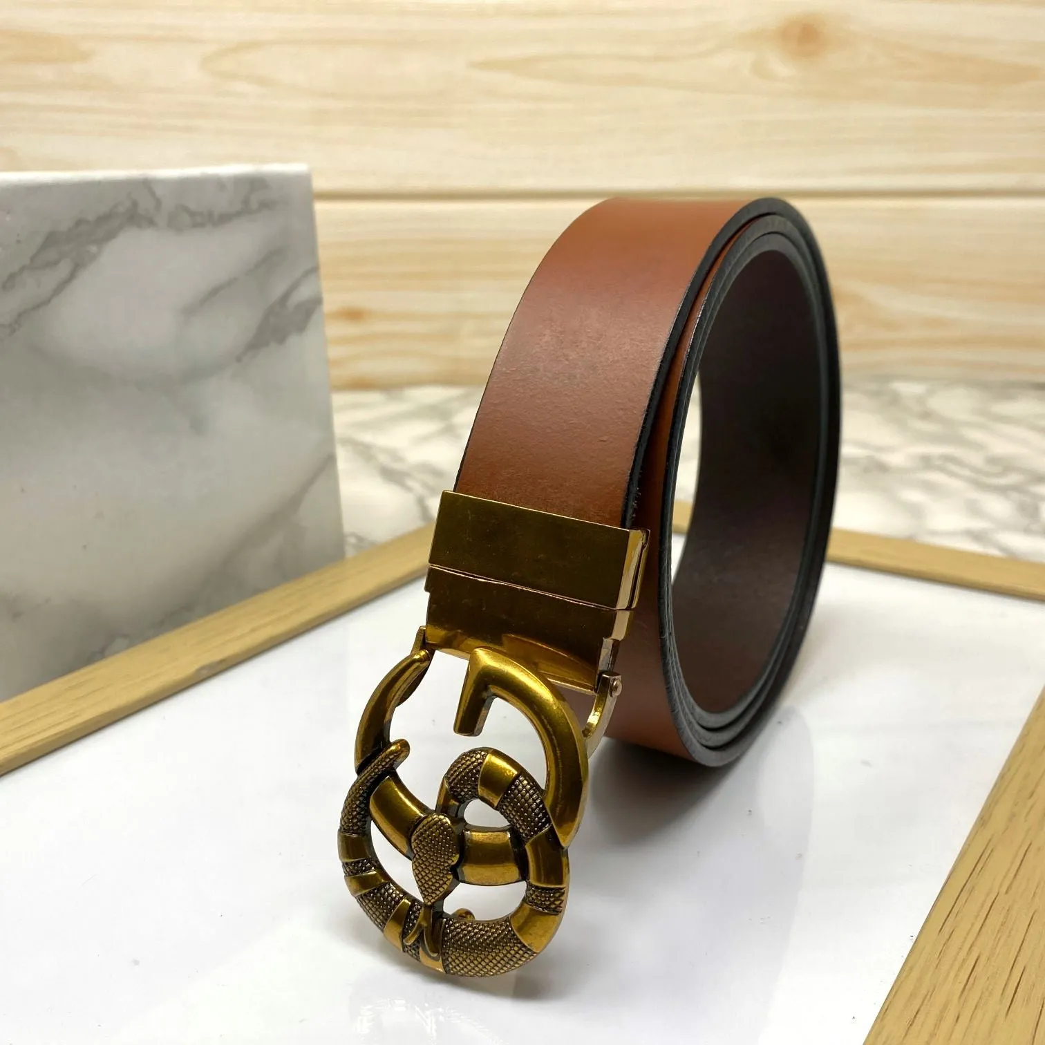 Classy Round Snake Design Leather Strap Belt-JoansParamount