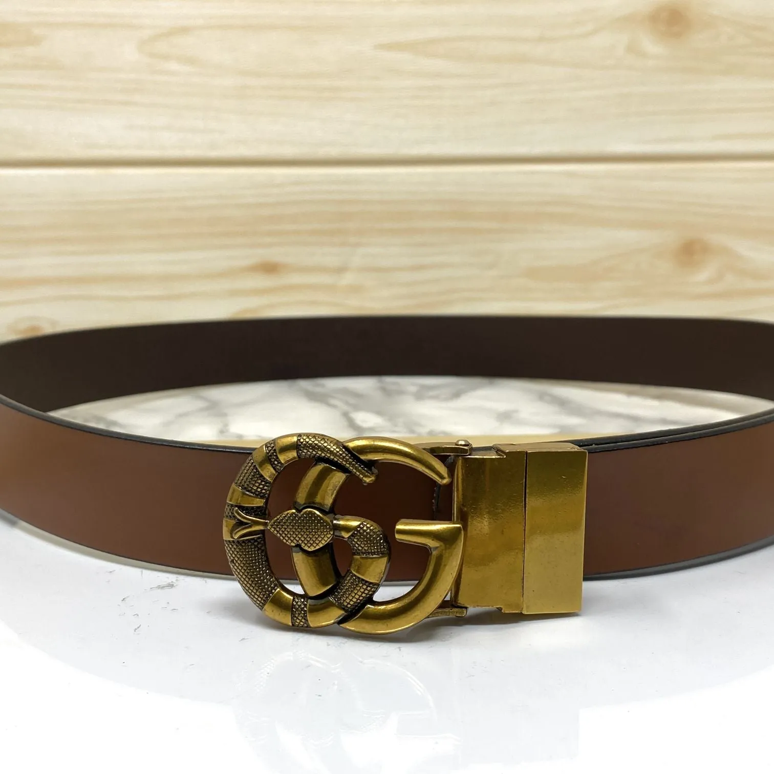 Classy Round Snake Design Leather Strap Belt-JoansParamount