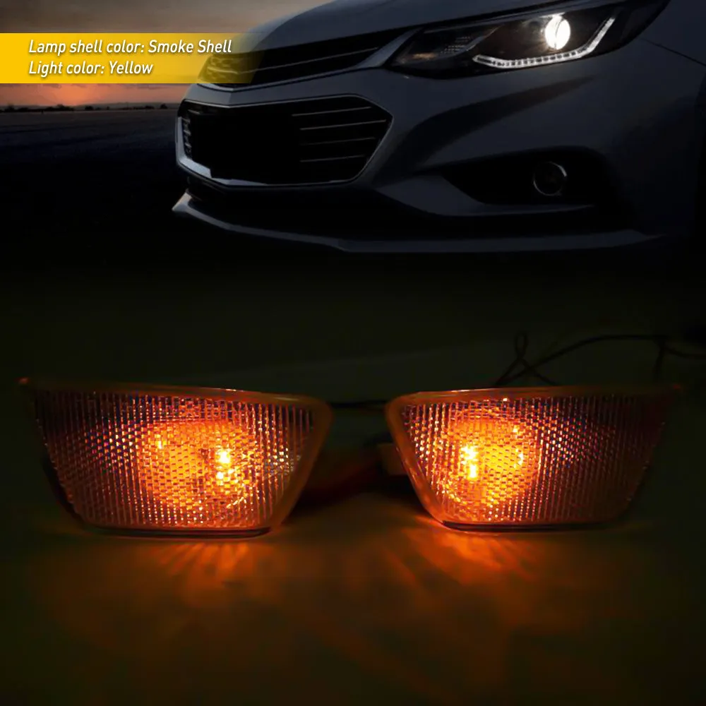 Compatible with 2011-2016 Chevy Cruze, Pair Front Bumper Mounted Side Marker Light Assembly