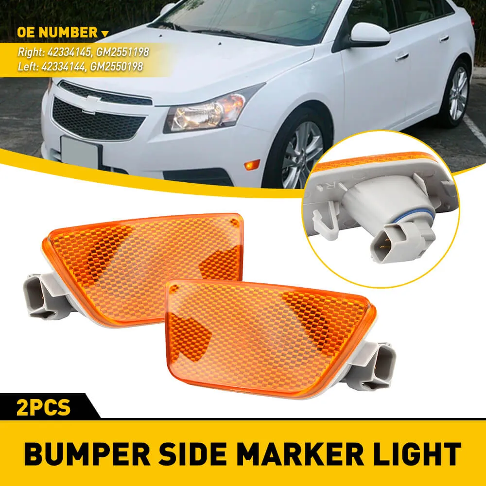 Compatible with 2011-2016 Chevy Cruze, Pair Front Bumper Mounted Side Marker Light Assembly