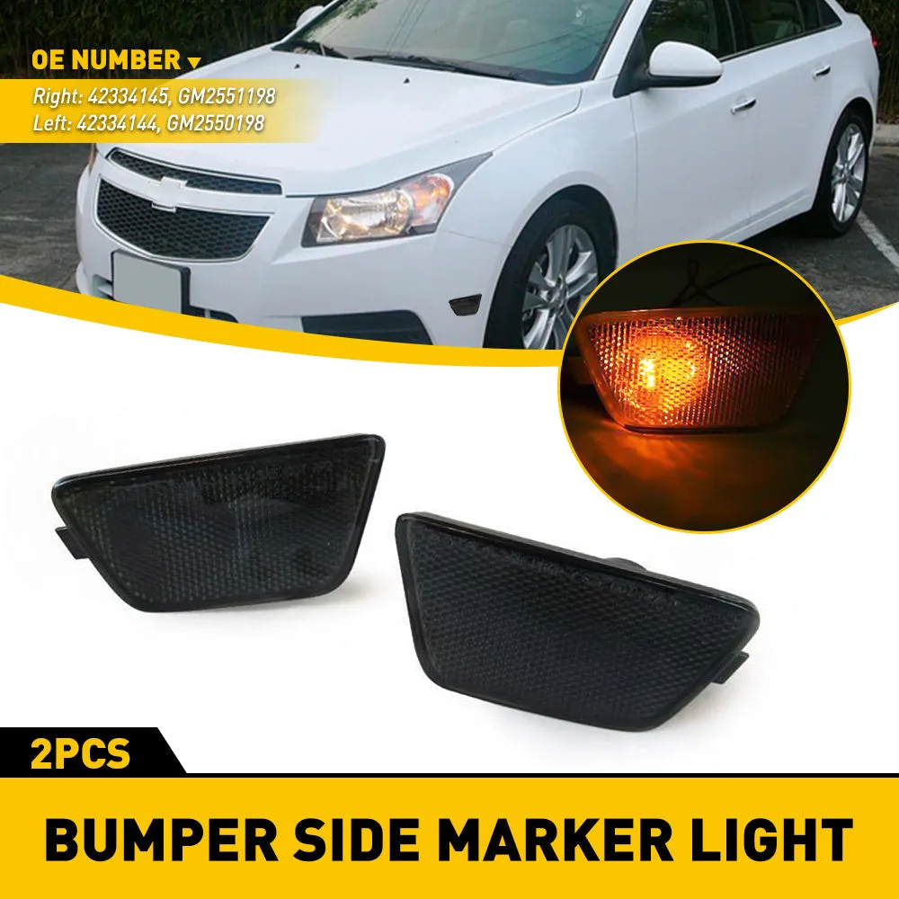 Compatible with 2011-2016 Chevy Cruze, Pair Front Bumper Mounted Side Marker Light Assembly