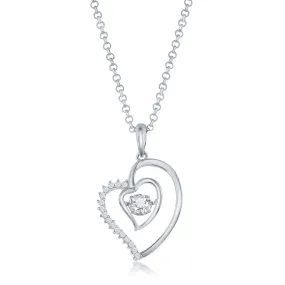 Dancing Cubic Zirconia and Double Open Heart Pendant