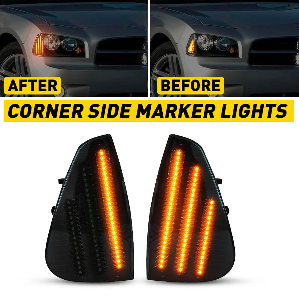 Dynamic Sequential LED Corner Light Front Side Marker Light 3 Row LED Beams for 2006-2010 Dodge Charger