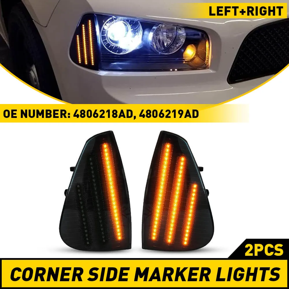 Dynamic Sequential LED Corner Light Front Side Marker Light 3 Row LED Beams for 2006-2010 Dodge Charger