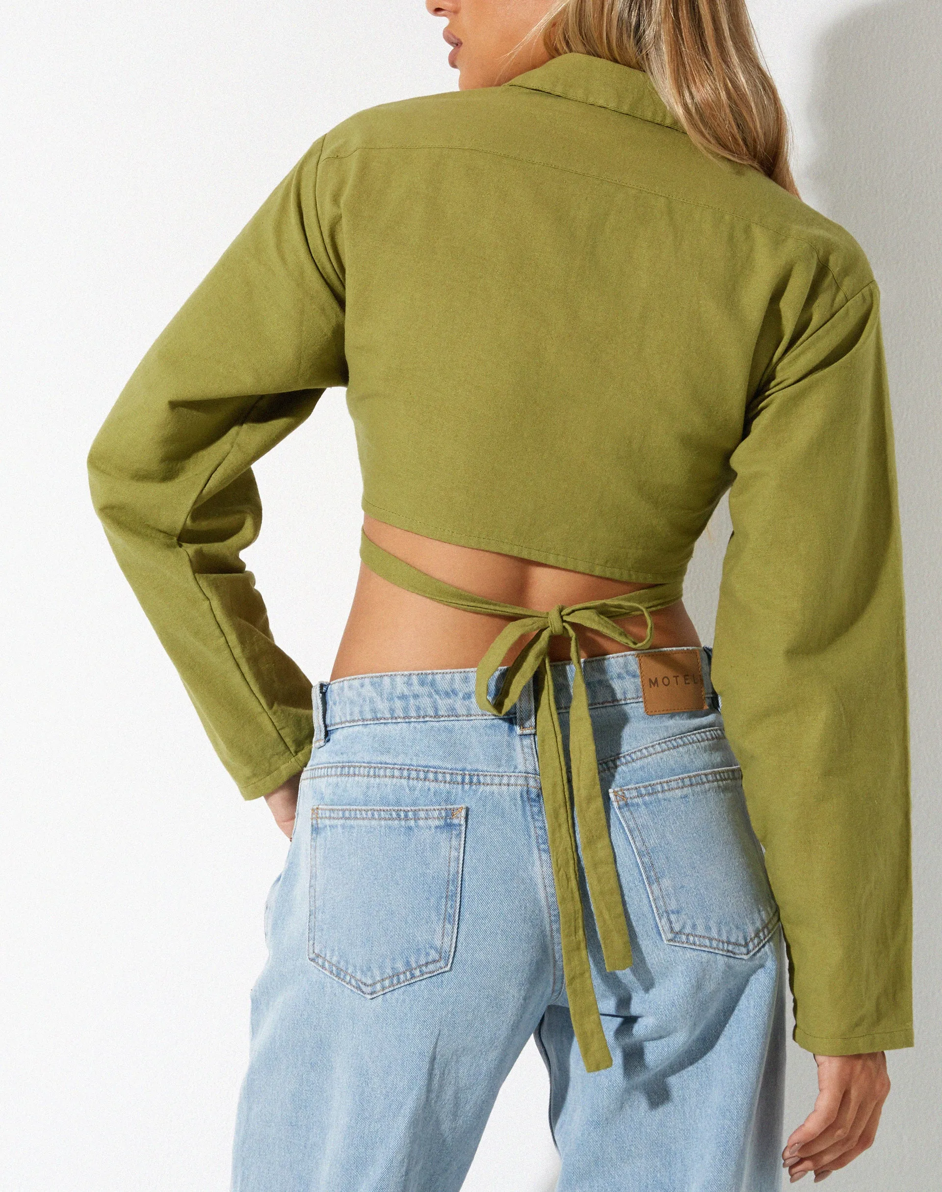 Elyse Crop Top in Linen Rami Green