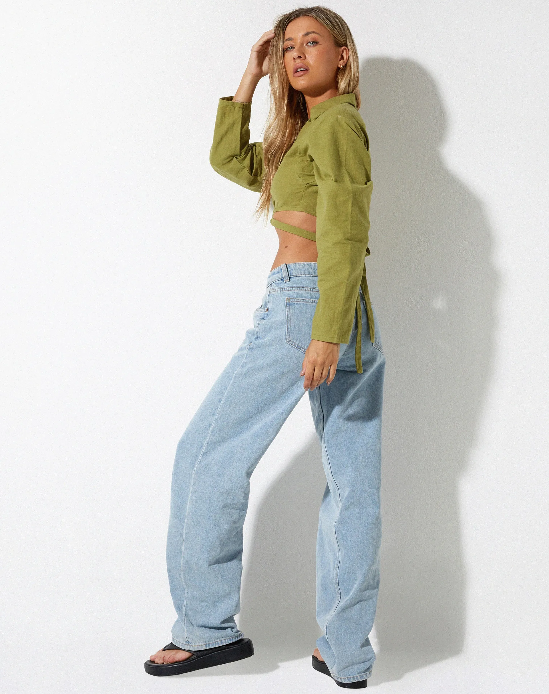 Elyse Crop Top in Linen Rami Green