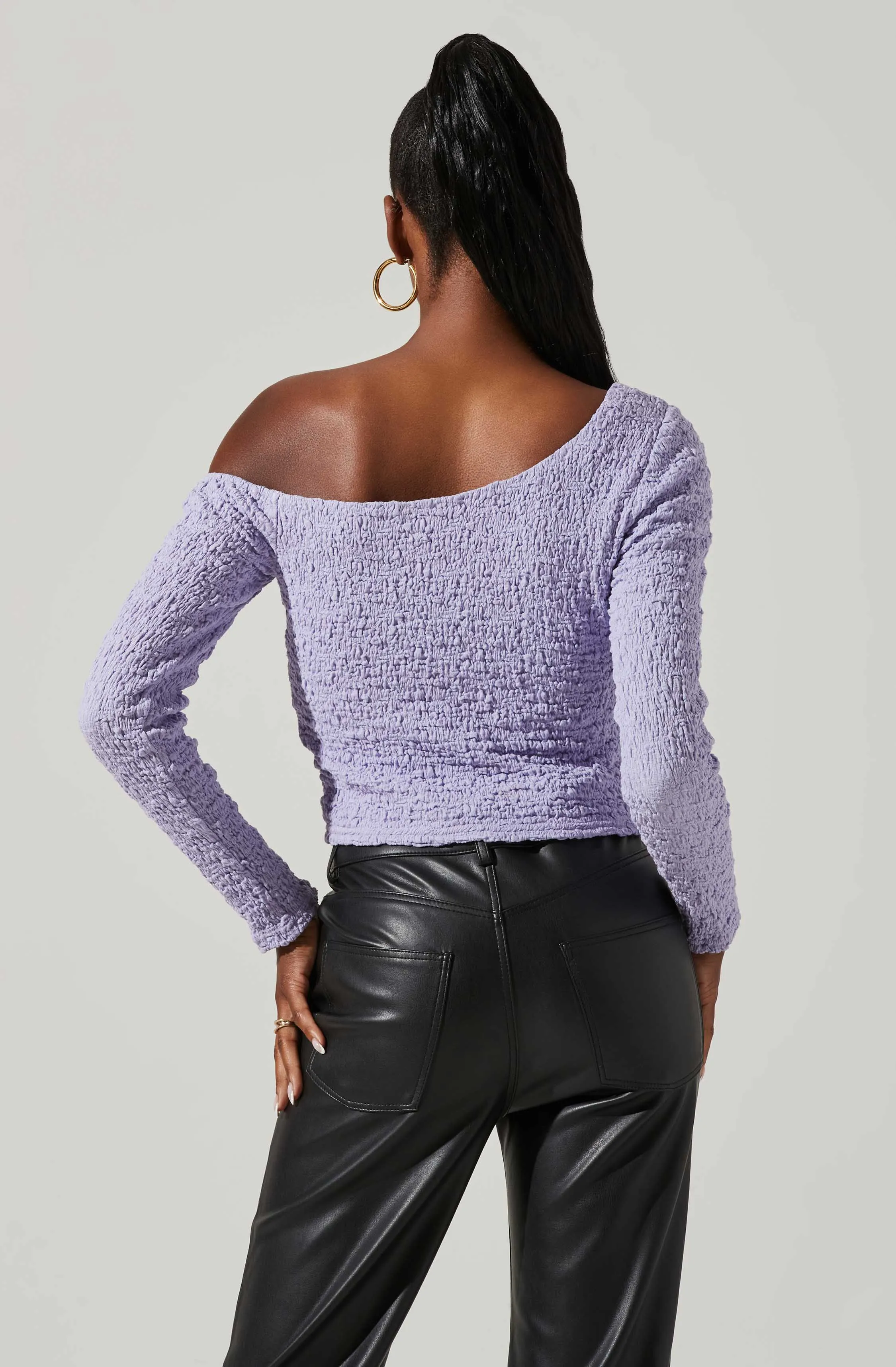 Finley Crinkled Off Shoulder Long Sleeve Crop Top