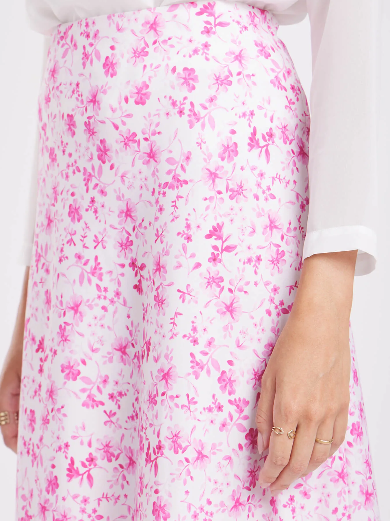 Floral A-Line Skirt - Pink And White