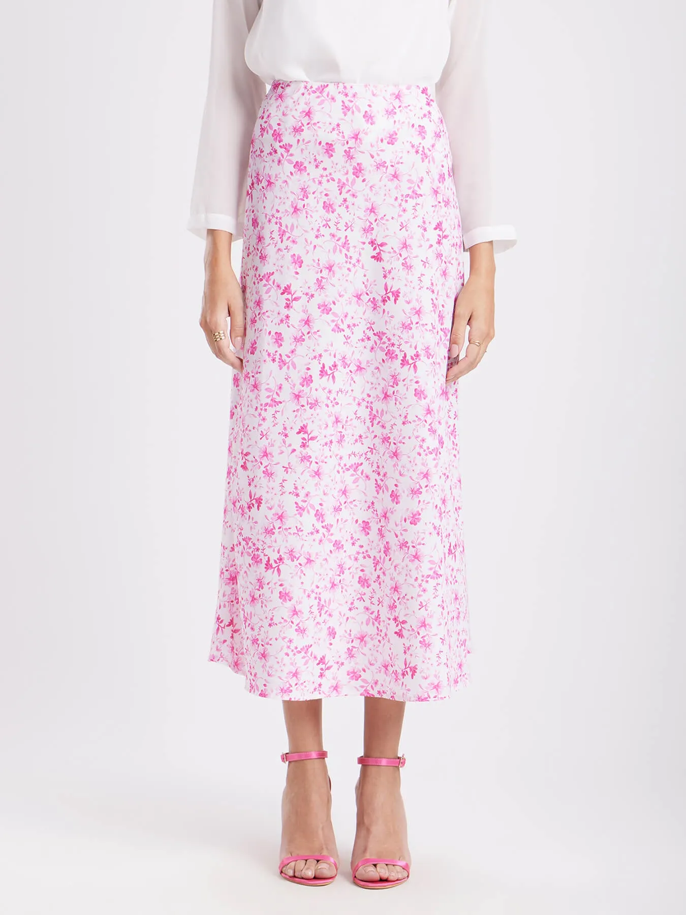 Floral A-Line Skirt - Pink And White