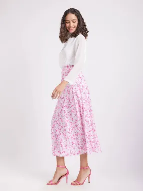 Floral A-Line Skirt - Pink And White