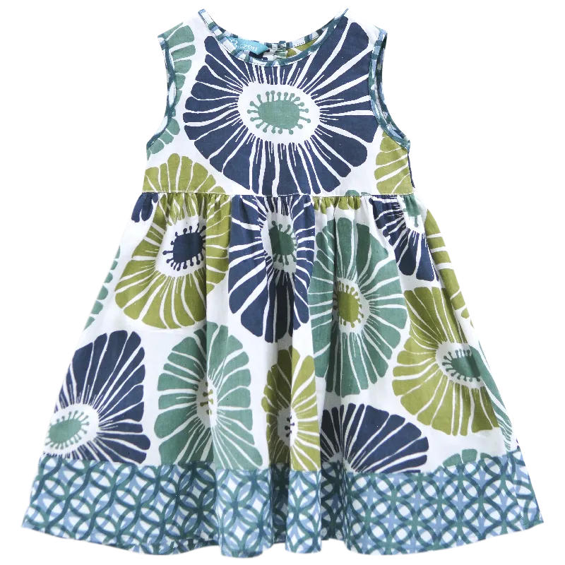 Flowers Green & Blue Sun Dress, 4 sizes