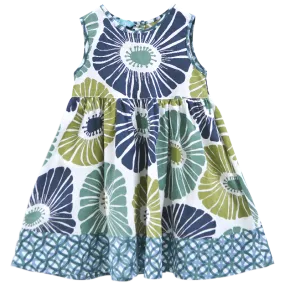 Flowers Green & Blue Sun Dress, 4 sizes