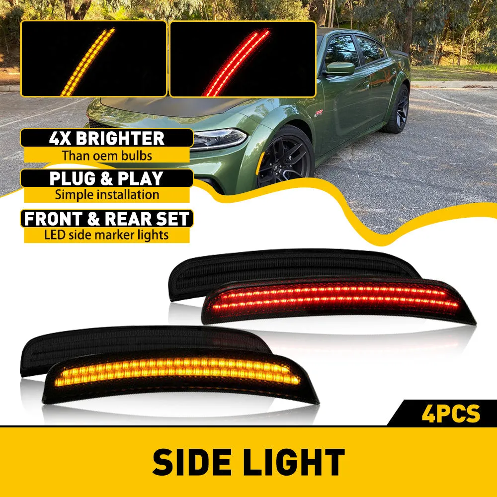 For 15-22 Dodge Charger Front & Rear LED Side Marker Lights (Red/Yellow/White)