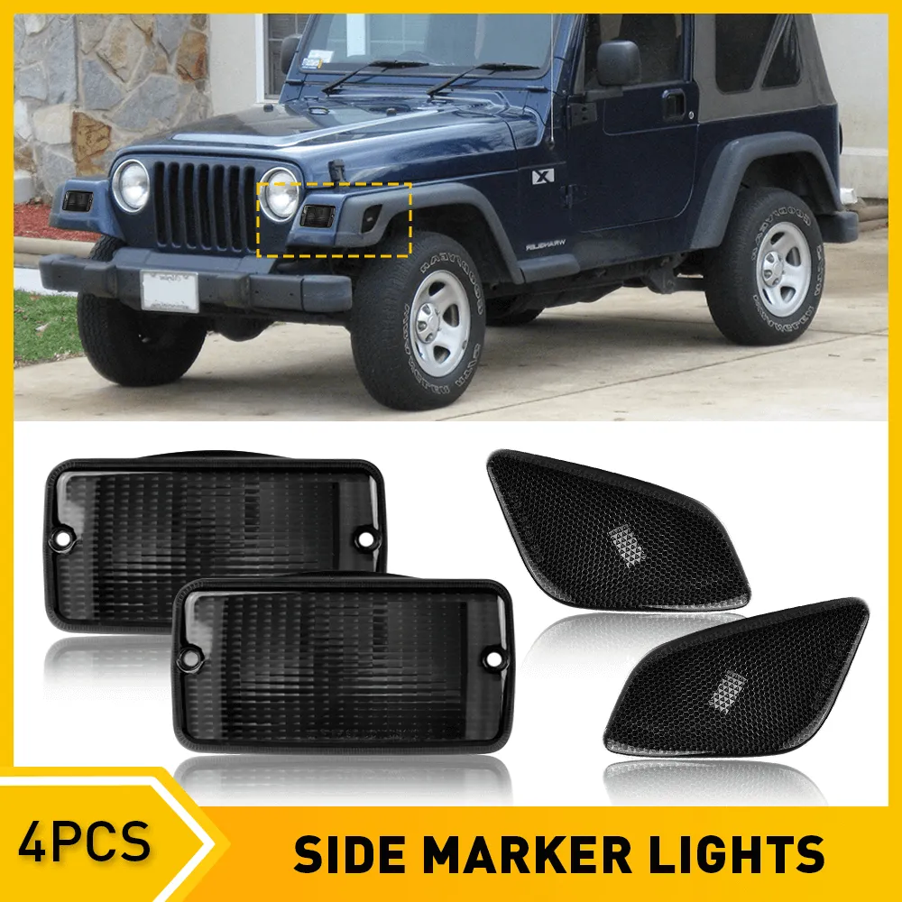 For 1997-2006 Jeep Wrangler TJ Front Bumper Turn Signal and Side Marker Light Housing Kit