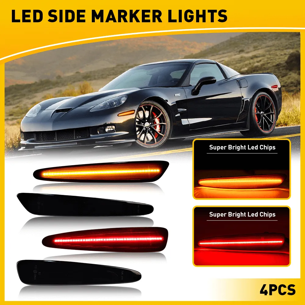 For 2005-2013 Chevy Corvette C6 Smoked Front Rear LED Side Marker Lights