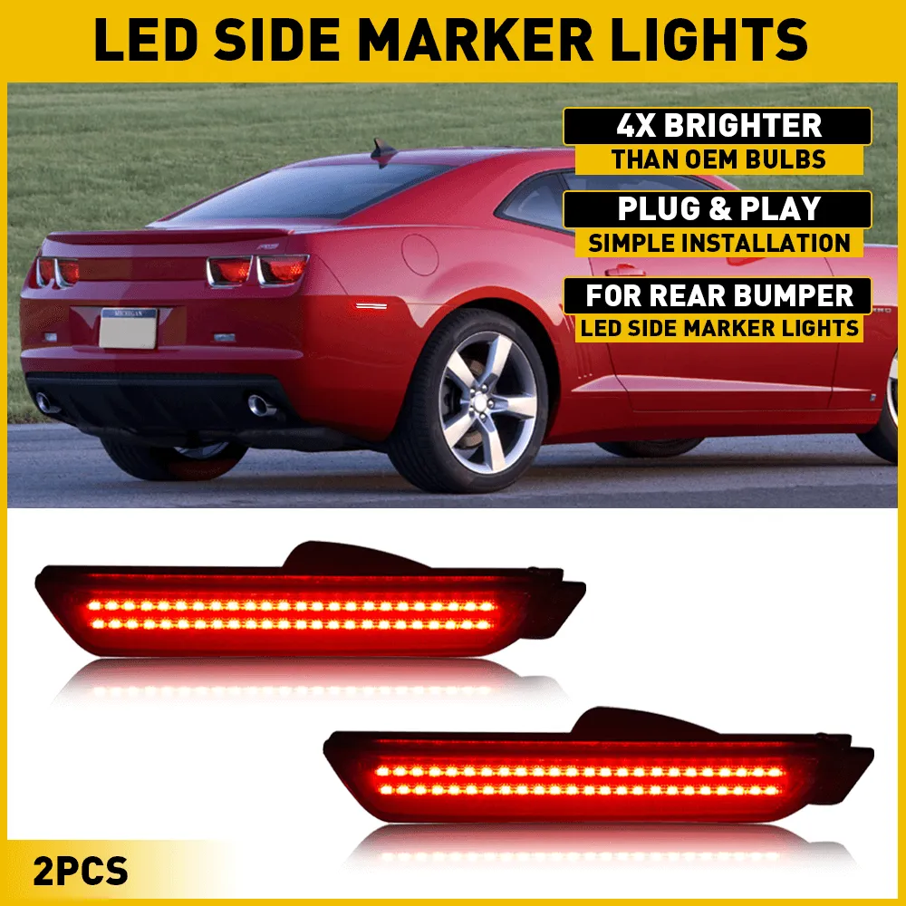 For 2010-2015 Chevy Camaro Red Amber Smoked Lens LED Side Marker Lights