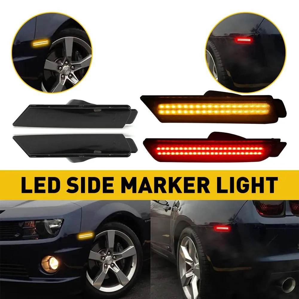 For 2010-2015 Chevy Camaro Red Amber Smoked Lens LED Side Marker Lights