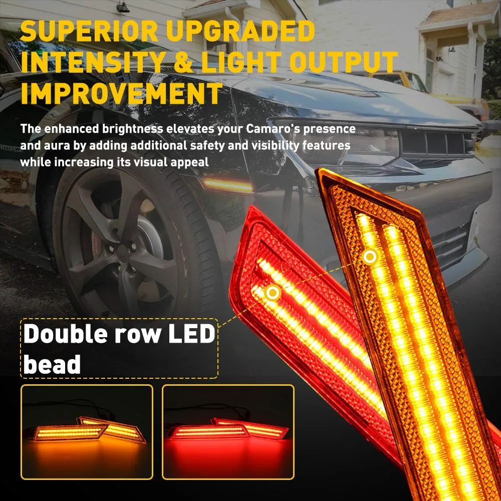 For 2010-2015 Chevy Camaro Red Amber Smoked Lens LED Side Marker Lights