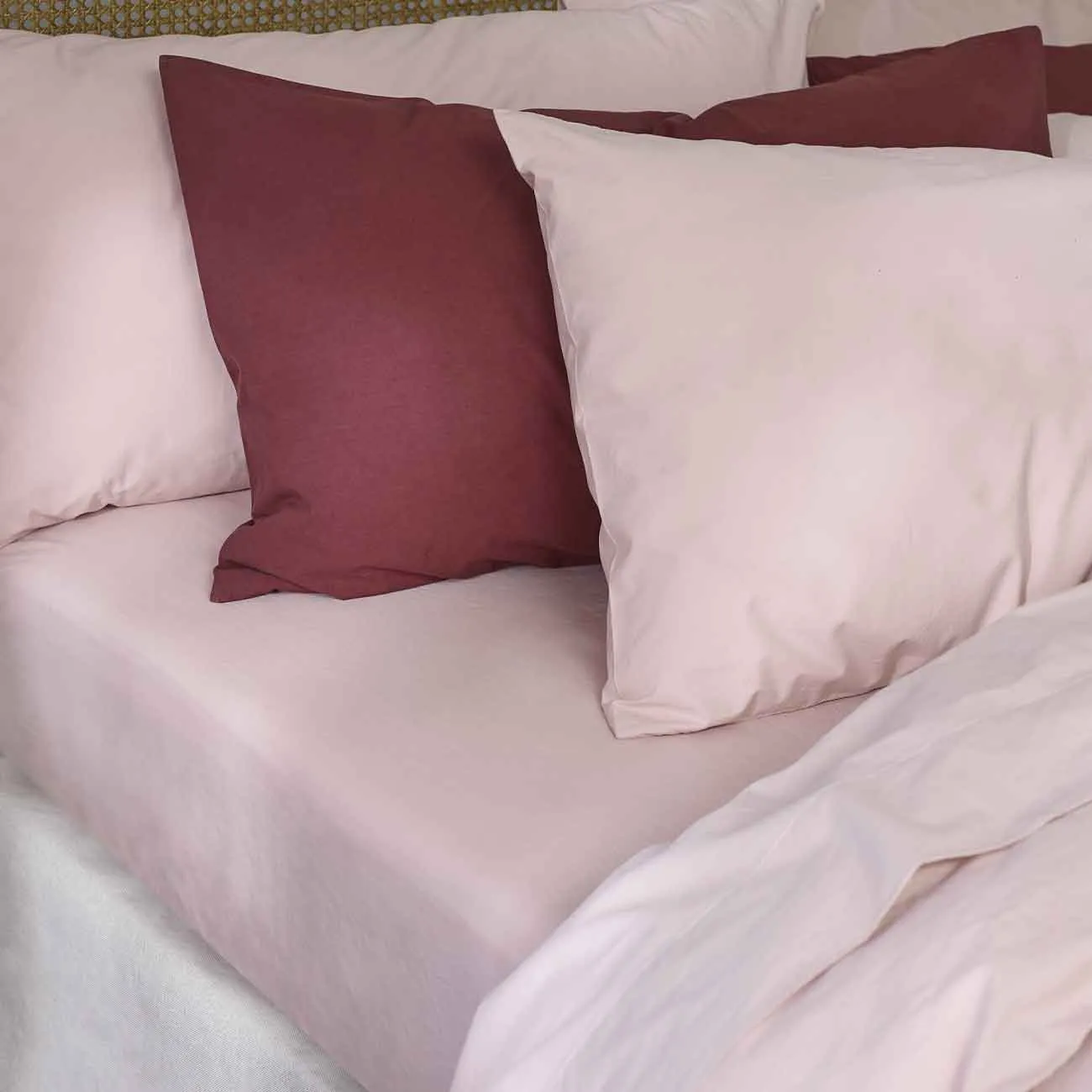 French Rose Washed Cotton Percale Fitted Sheet