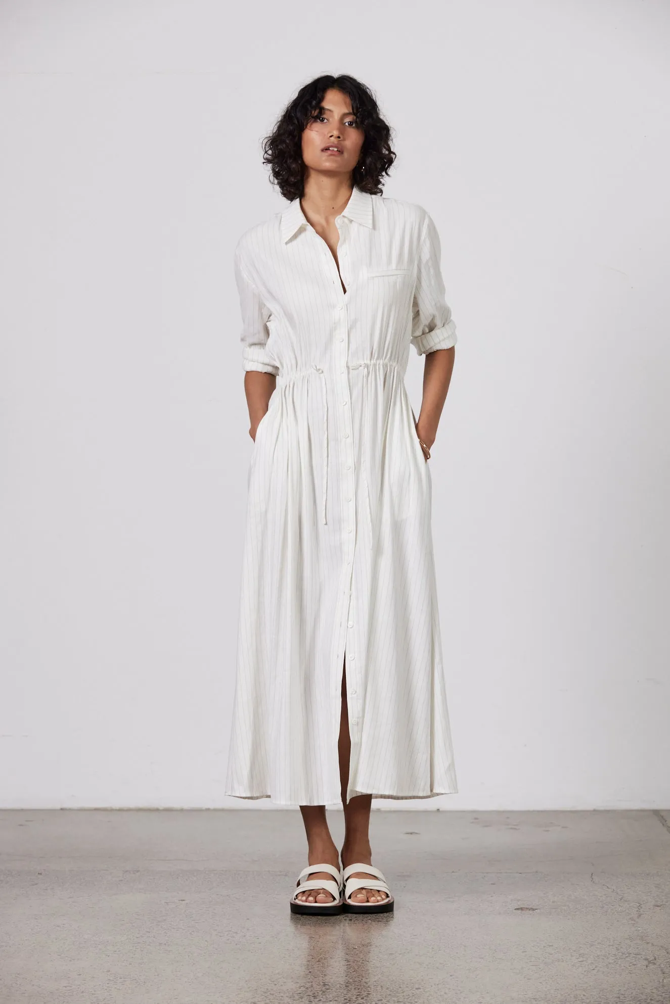 Gabriel Linen Shirt Dress - Ecru/Black Stripe