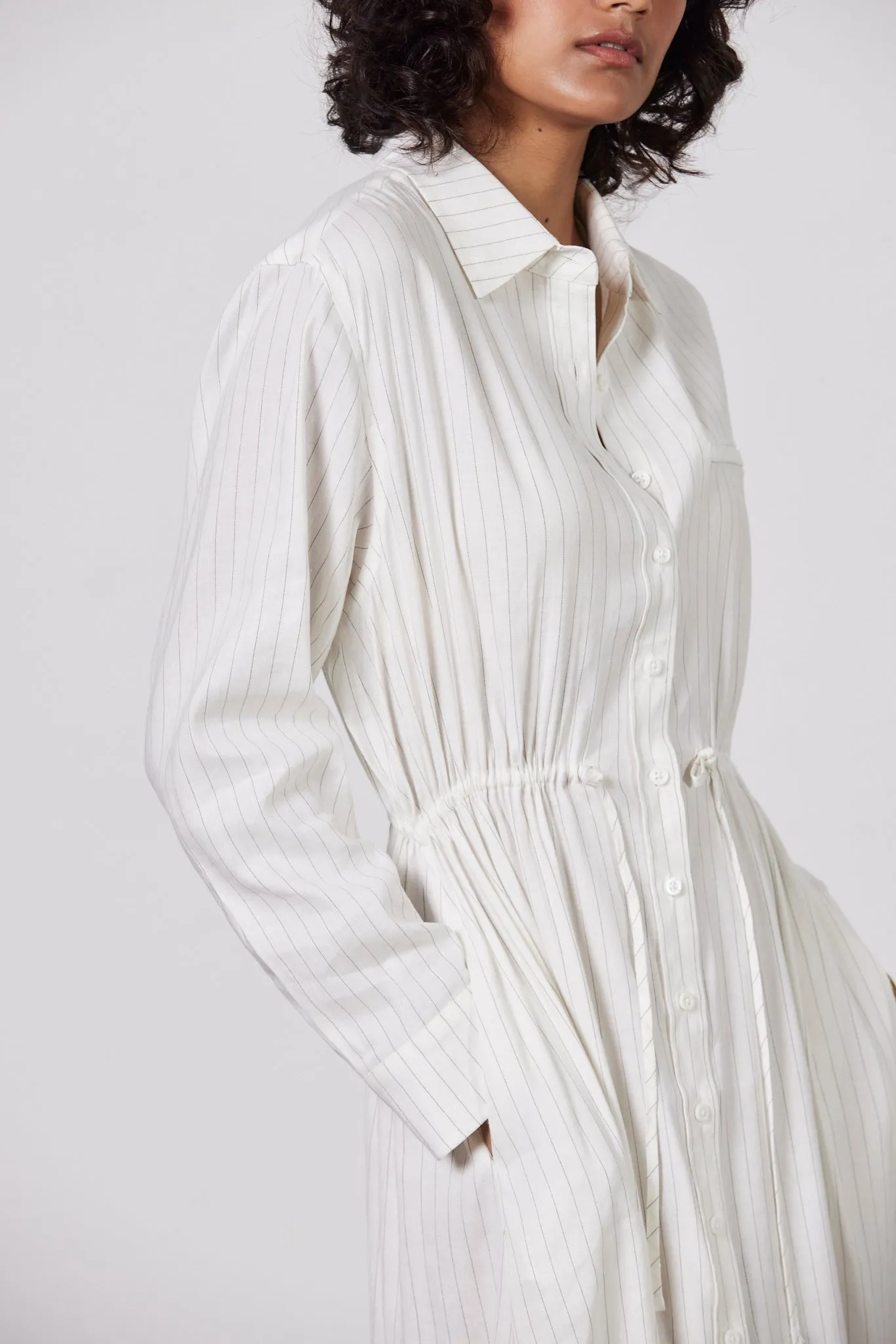 Gabriel Linen Shirt Dress - Ecru/Black Stripe