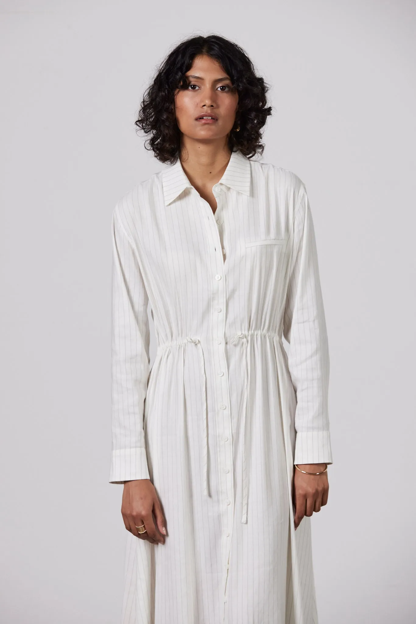 Gabriel Linen Shirt Dress - Ecru/Black Stripe