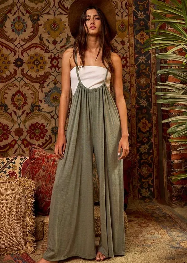 Gypsy Dreamer Wide Leg Solid Knit Adjustable Sage Jumper