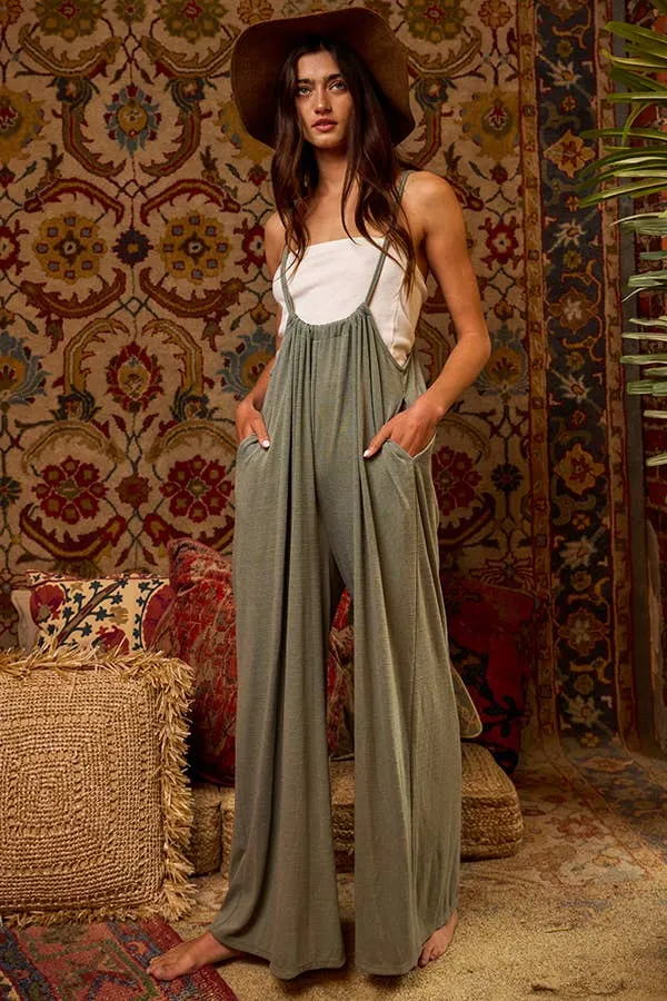 Gypsy Dreamer Wide Leg Solid Knit Adjustable Sage Jumper