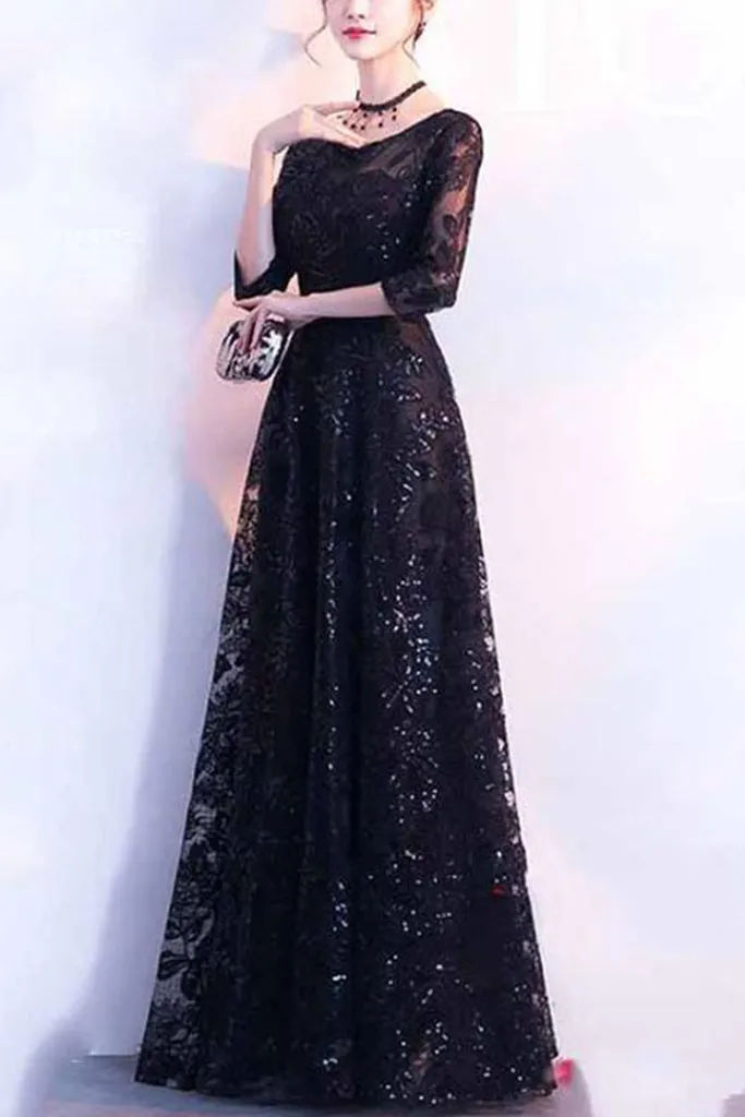 HALF SLEEVE SEQUIN MAXI DRESS