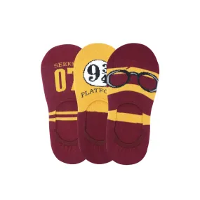 Harry Potter 07, Lightning Bolt and Glasses, Platform 9 3/4 No Show Socks -Harry Ron & Hermione For Women (Pack Of 3 Pairs/1U) - Yellow and Maroon