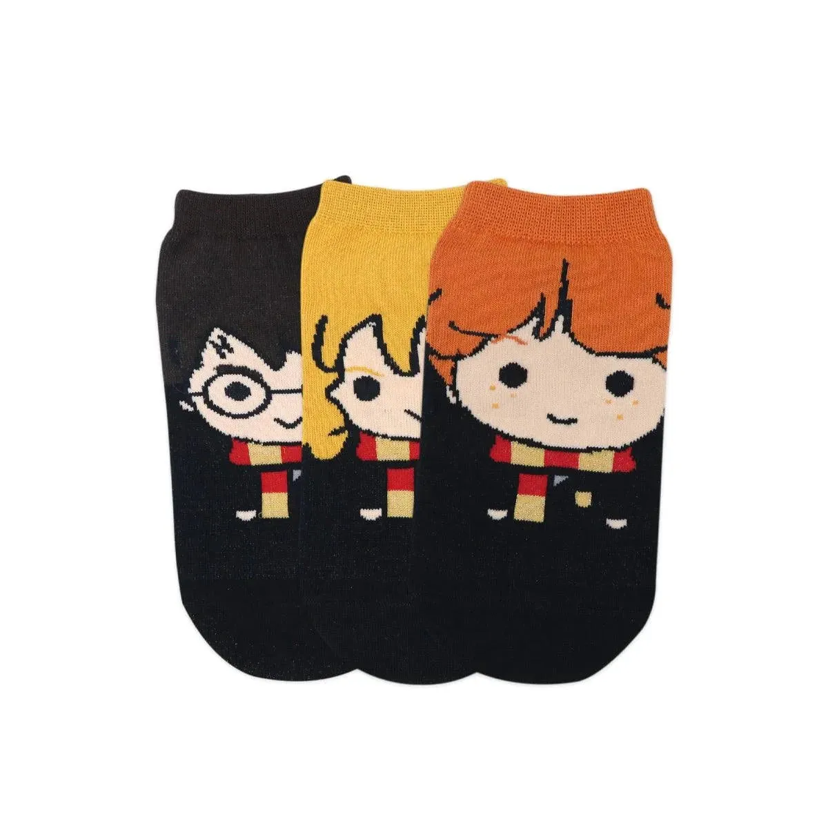 Harry Potter Character Lowcut Socks -Harry Ron & Hermione For Women (Pack Of 3 Pairs/1U) - Yellow, Brown & Orange