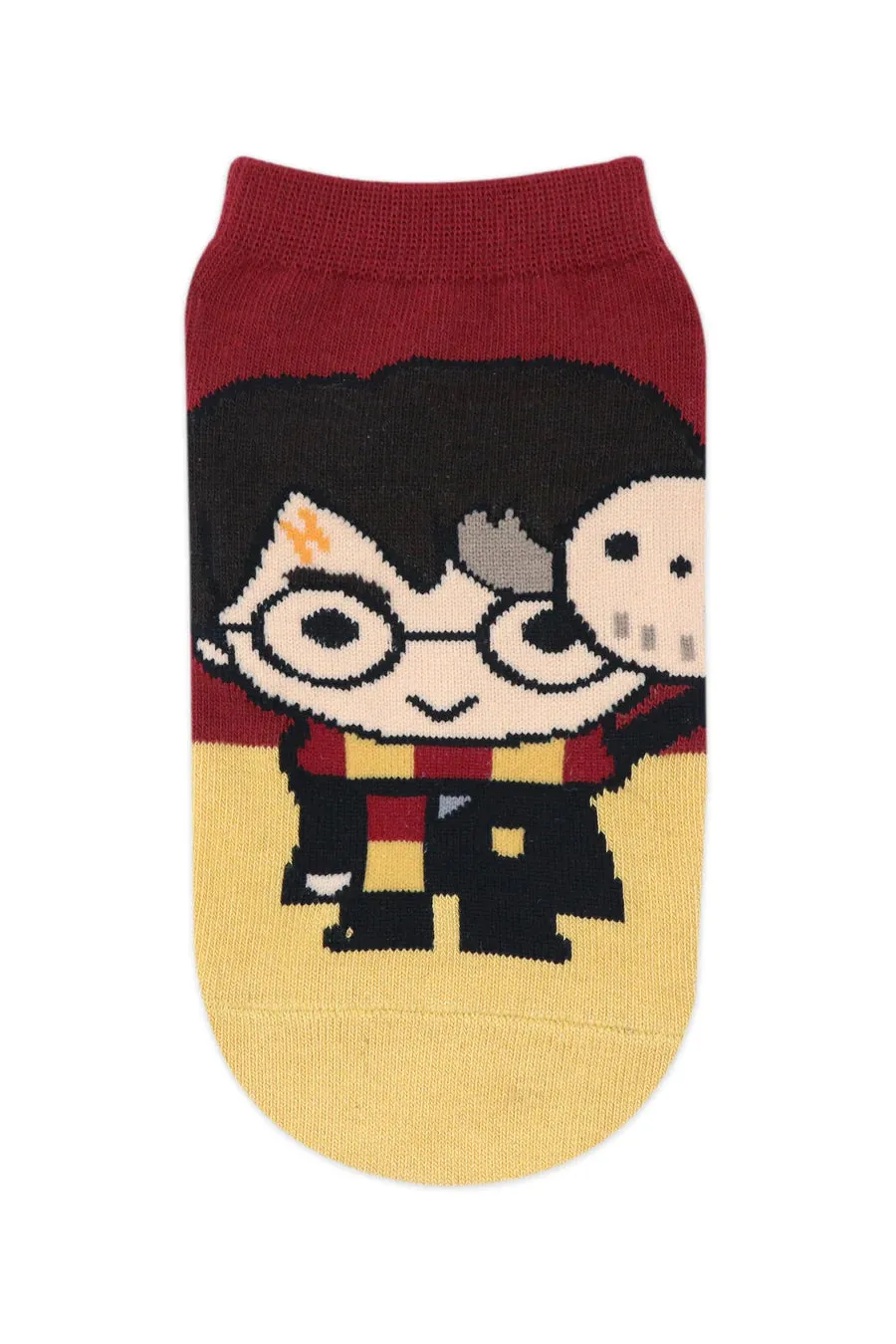 Harry Potter Chibi Stripes and Colour Block Lowcut Socks For Women (Pack Of 2 Pairs/1U - Red and Yellow