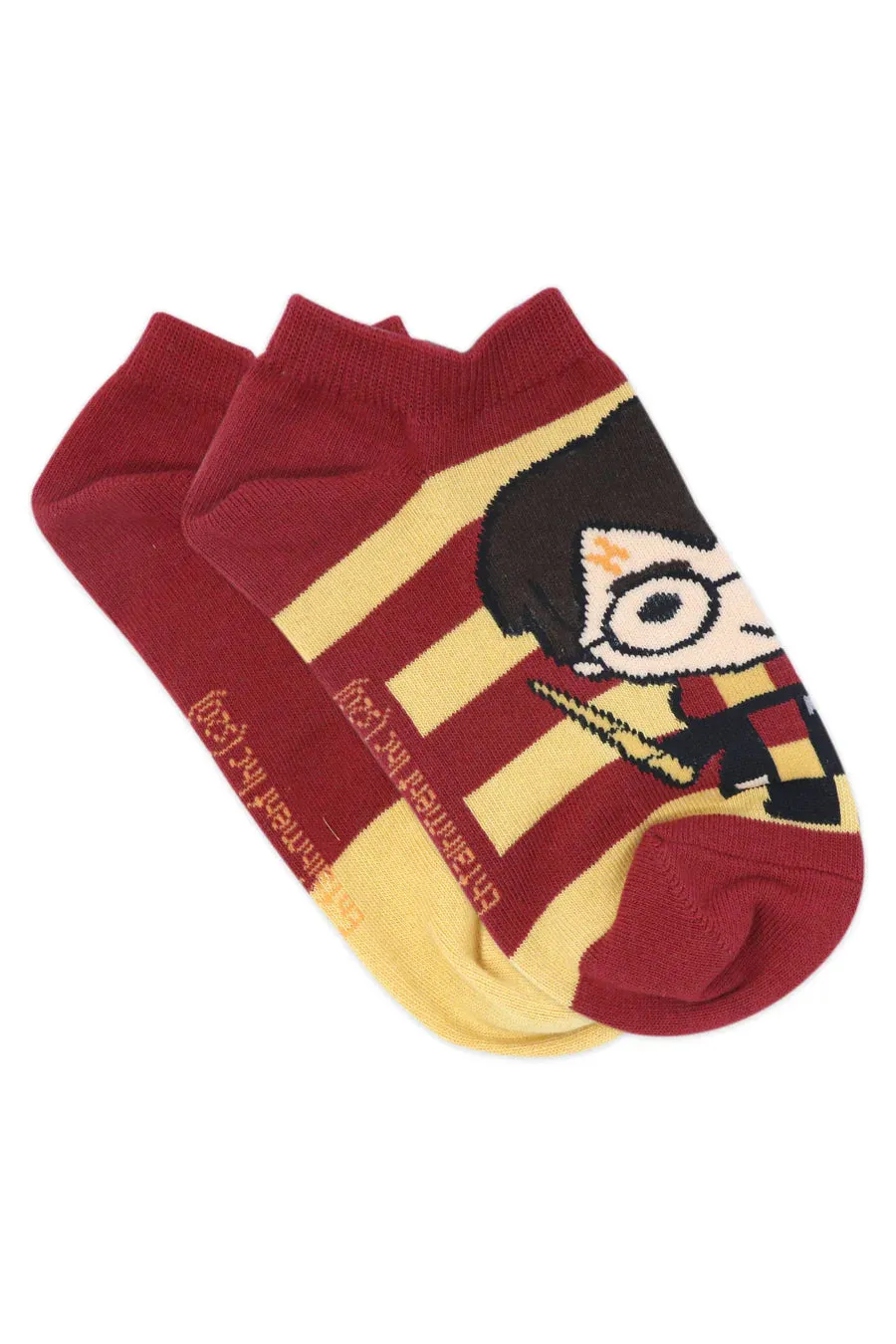 Harry Potter Chibi Stripes and Colour Block Lowcut Socks For Women (Pack Of 2 Pairs/1U - Red and Yellow