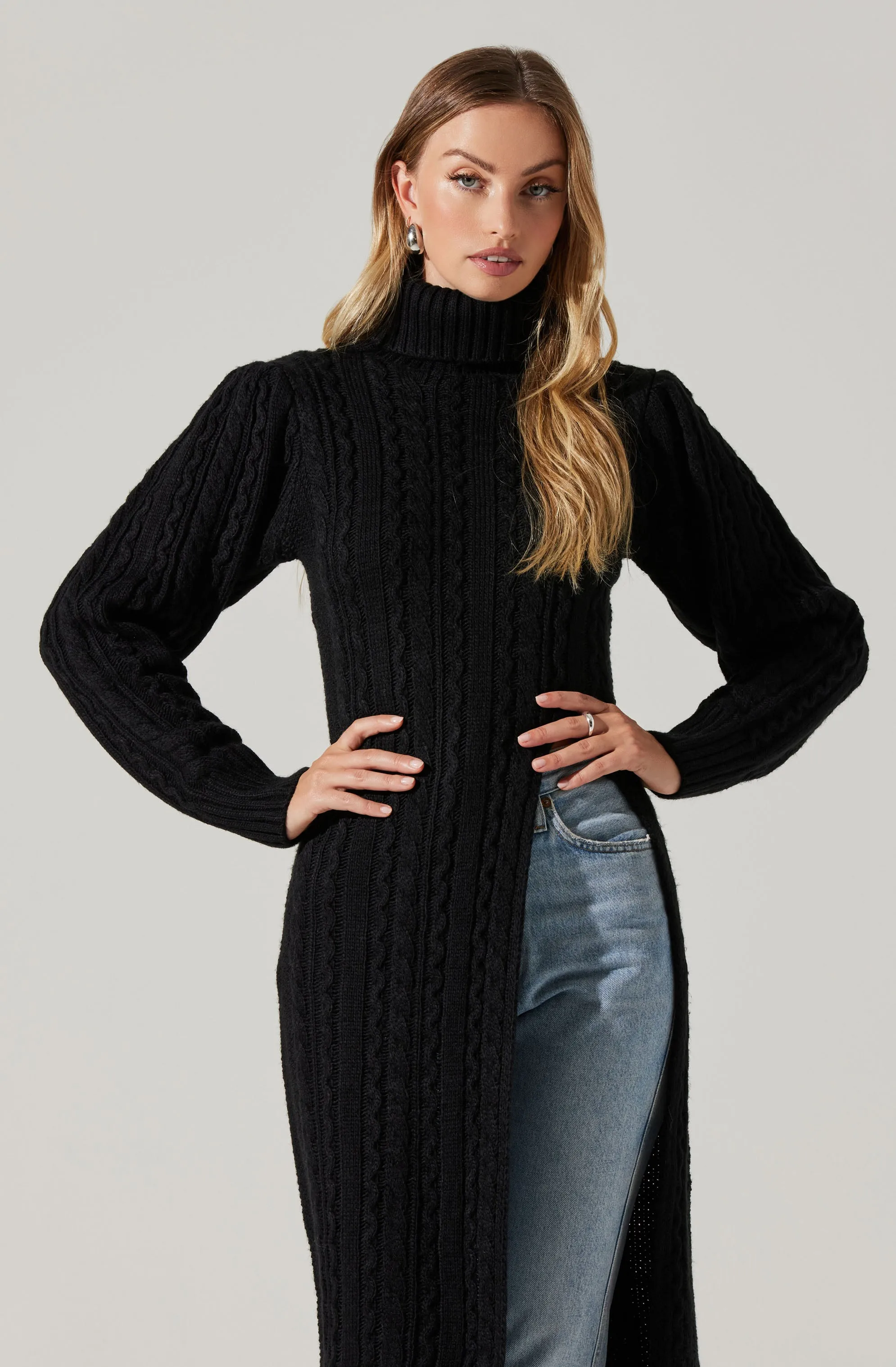 Hi Slit Cable Knit Sweater