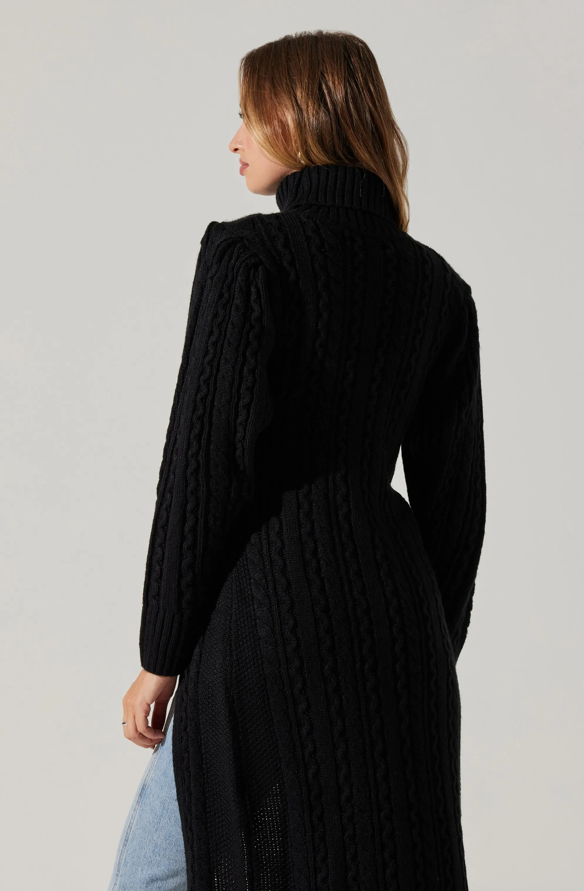 Hi Slit Cable Knit Sweater