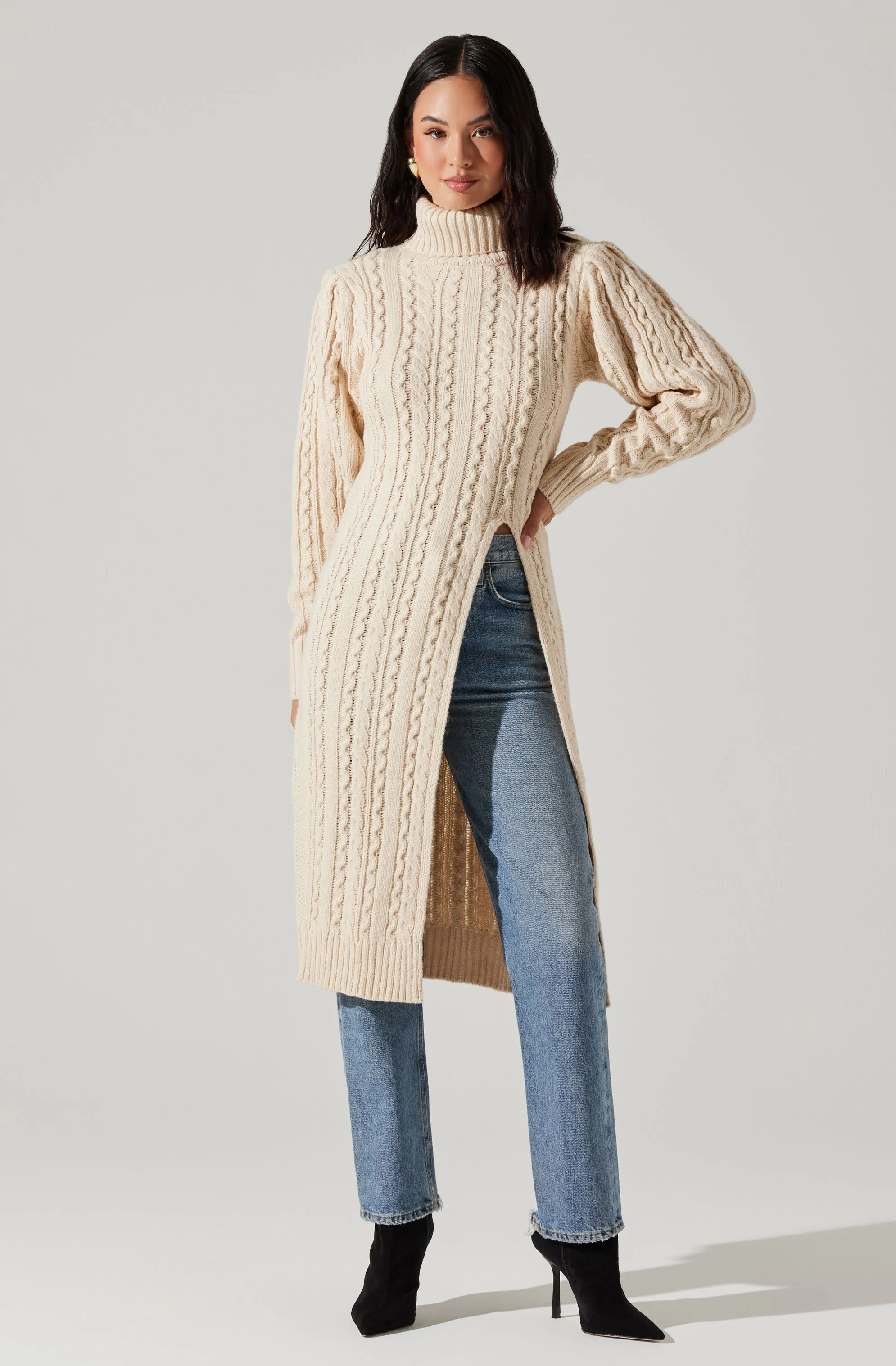 Hi Slit Cable Knit Sweater