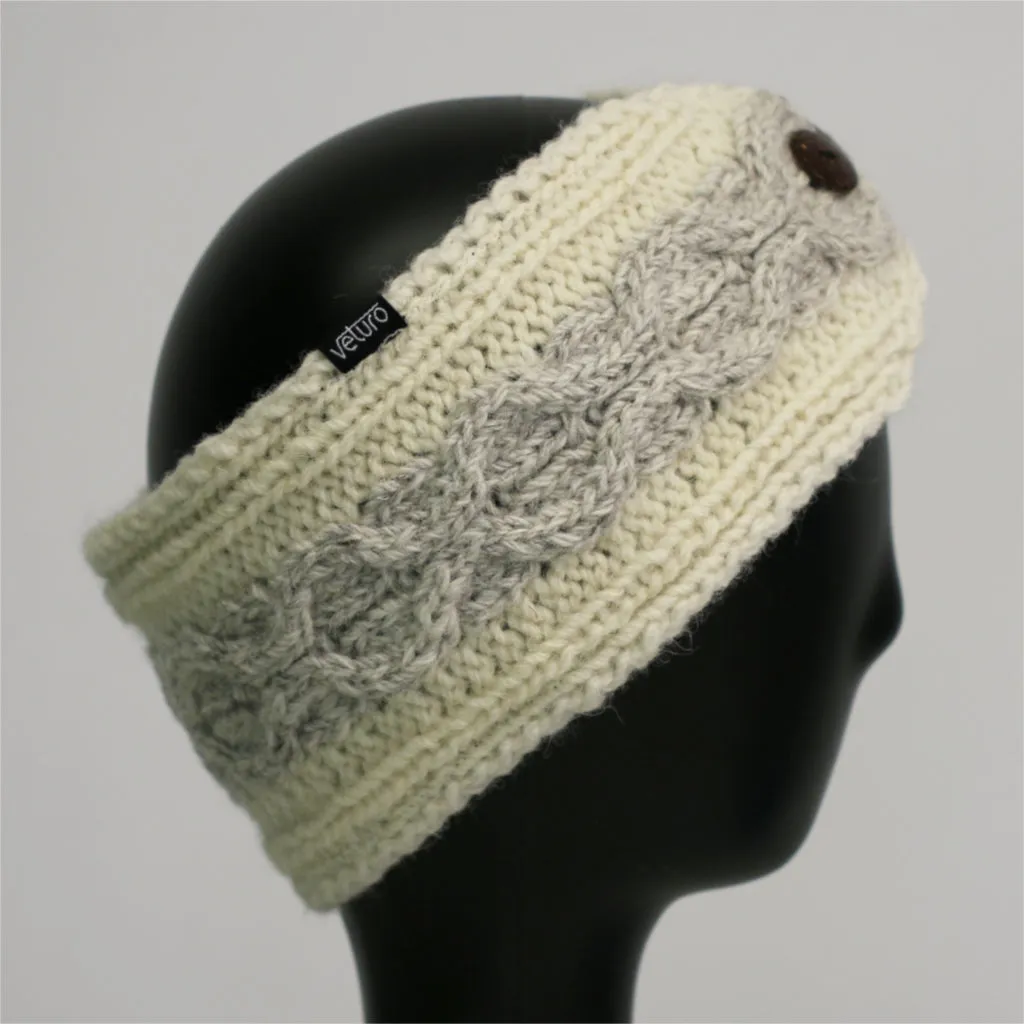 Infrared Knit Lined Wool Two-Tone Headband with Buttons